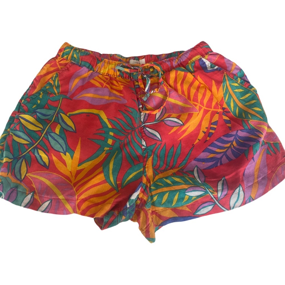 C&C California Linen Tropical Print Women's Shorts - M pink Palm, orange linen